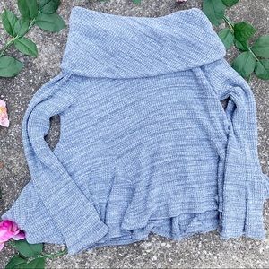 Anthro | Postmark Grey off Shoulder Ribbed Sweater